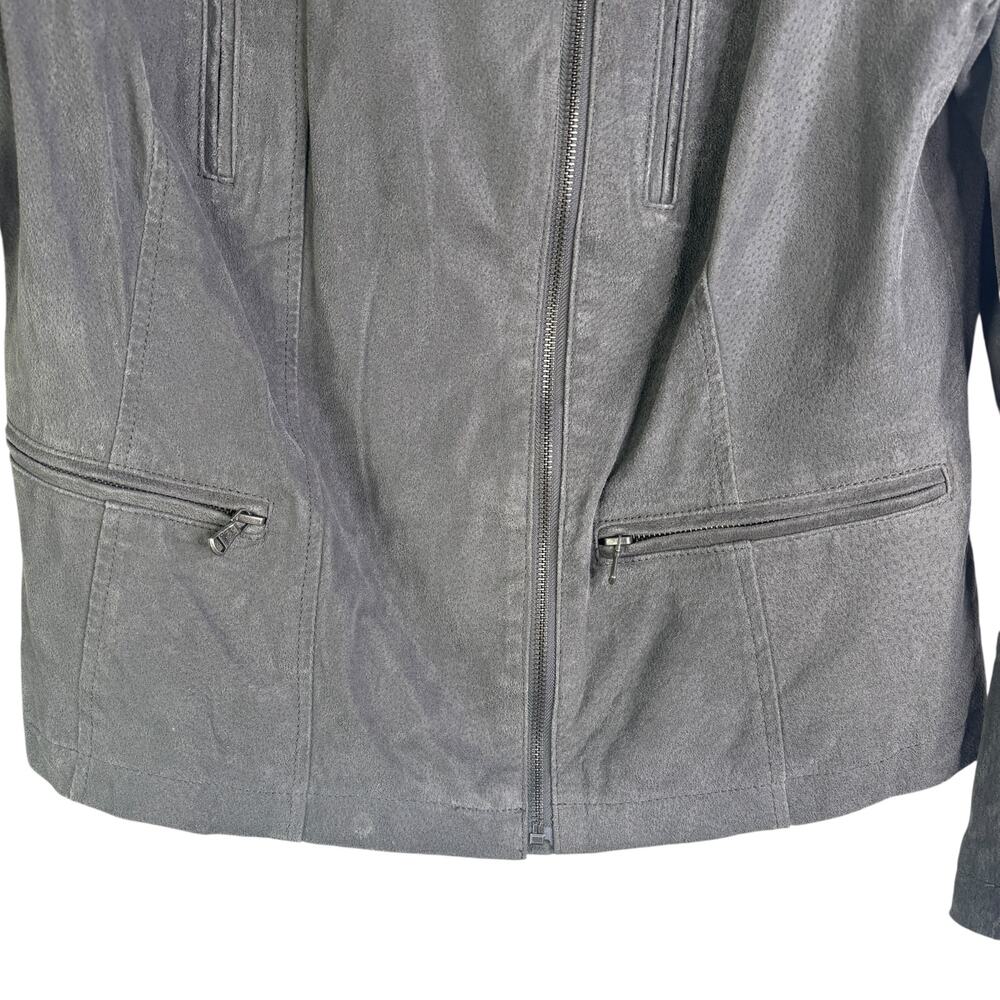 Levi’s Brushed Suede 100% Leather Moto Jacket Grey Women’s Plus Size 1X Biker - Picture 5 of 14